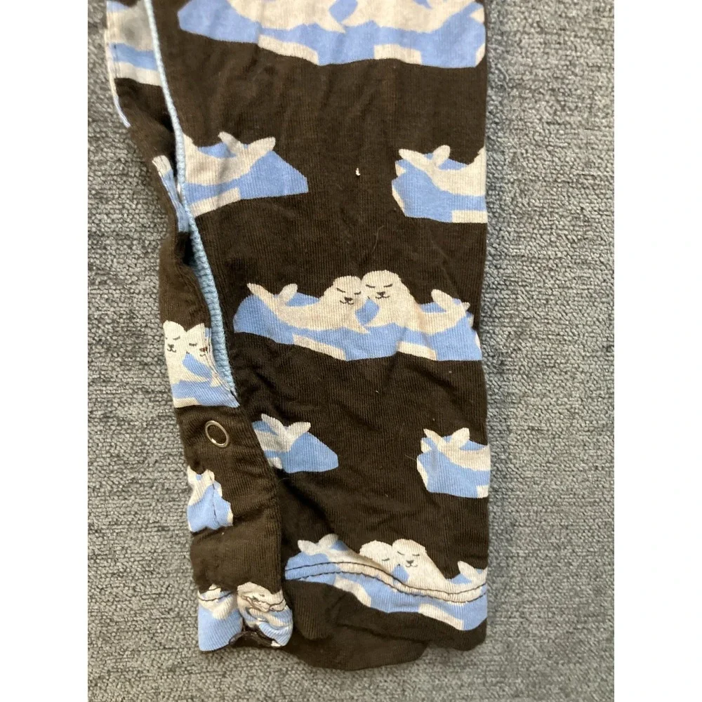 Kickee Pants One-Piece Romper Toddler Baby 6-12M Brown Blue All-Over‎ Seal Print